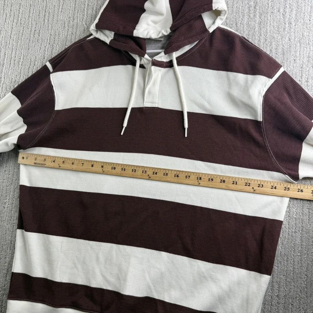 Levis Relaxed Fit Waffle Knit Striped Hoodie Mens XL Maroon White Pullover